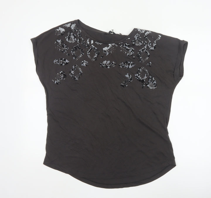 Next Women Black Sequin Animal Print T-Shirt Size 14