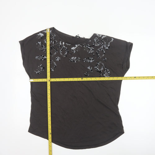 Next Women Black Sequin Animal Print T-Shirt Size 14