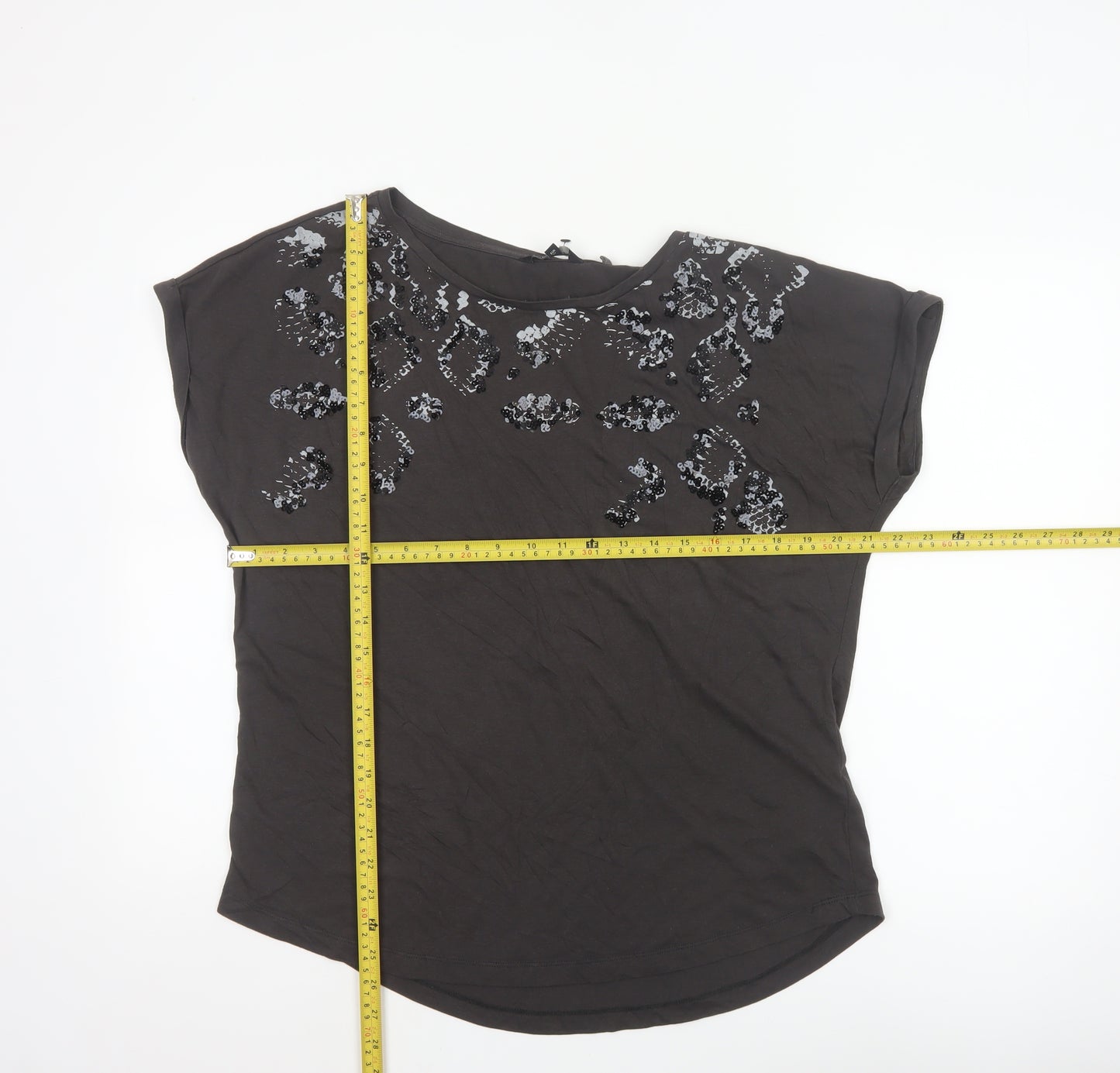 Next Women Black Sequin Animal Print T-Shirt Size 14