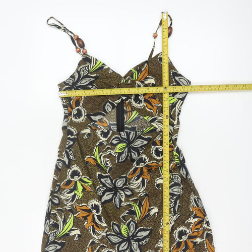 Zara Women Brown Floral Beaded Strap Slip Dress Size 12