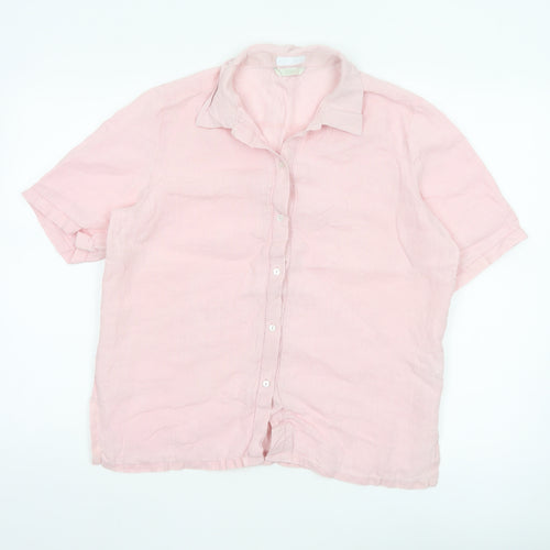 Marks and Spencer Women's Pink Linen Short Sleeve Button-Up Shirt UK 16