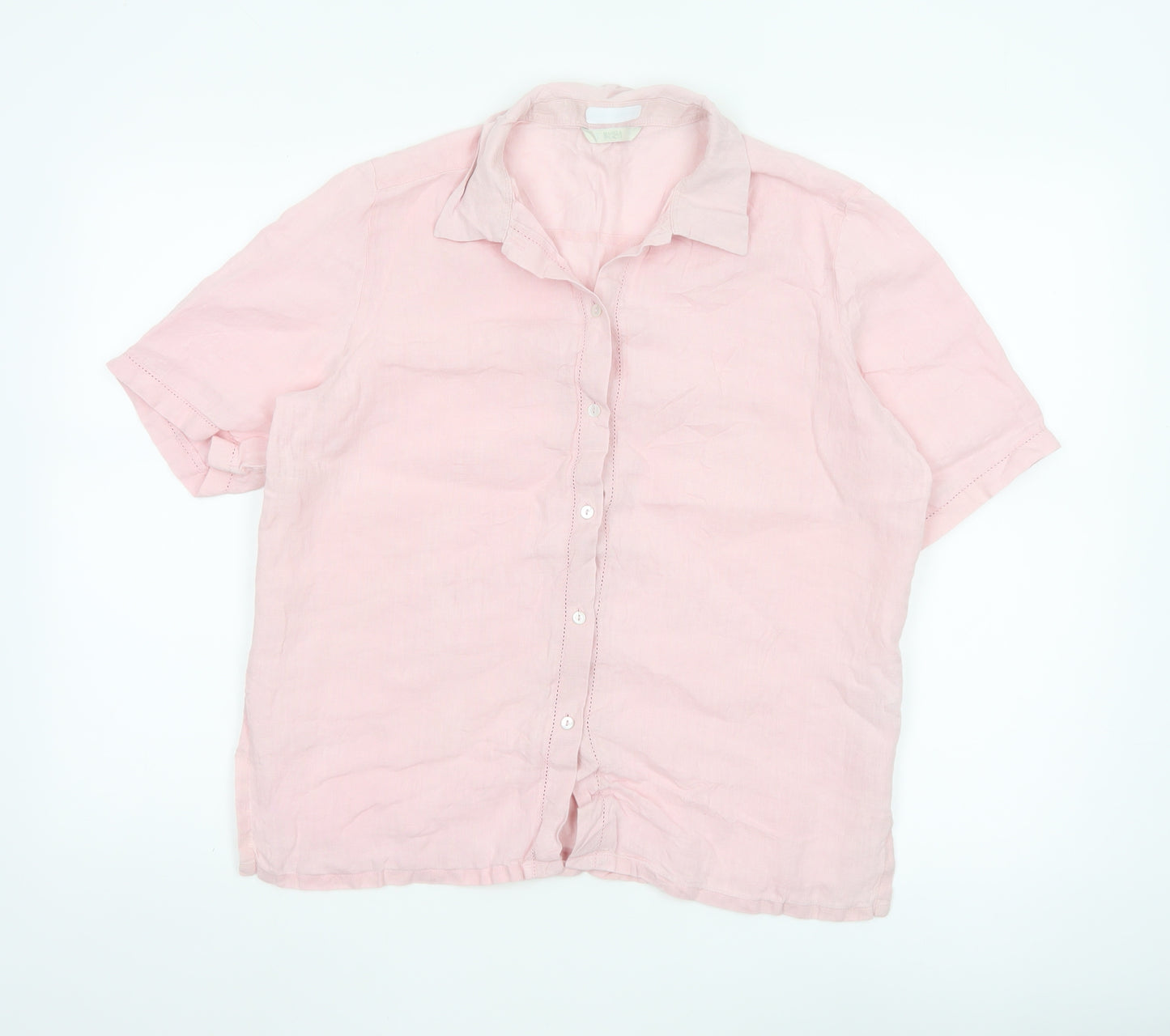 Marks and Spencer Women's Pink Linen Short Sleeve Button-Up Shirt UK 16