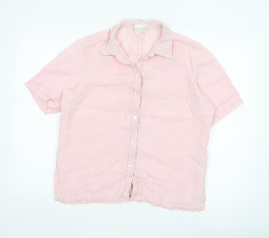 Marks and Spencer Women's Pink Linen Short Sleeve Button-Up Shirt UK 16