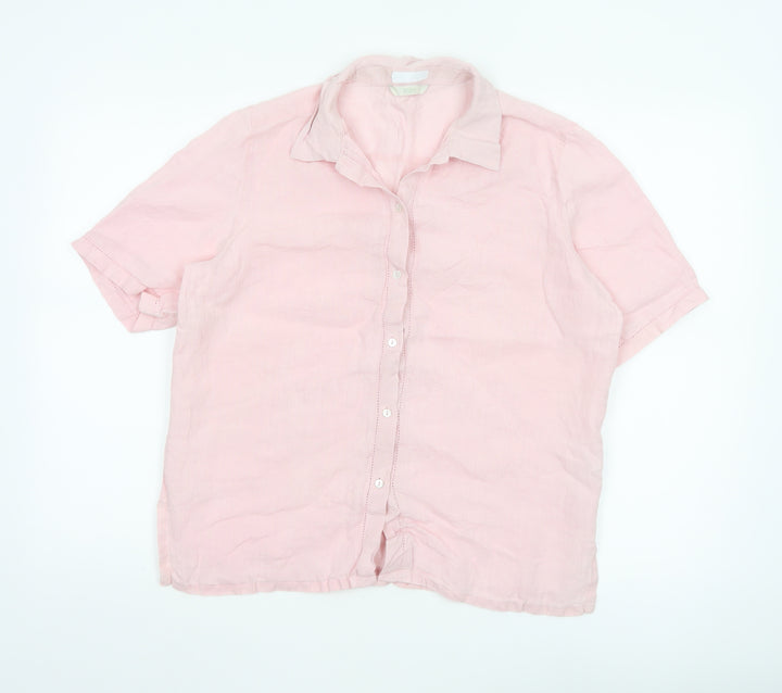 Marks and Spencer Women's Pink Linen Short Sleeve Button-Up Shirt UK 16