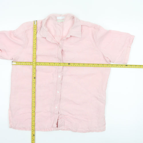Marks and Spencer Women's Pink Linen Short Sleeve Button-Up Shirt UK 16