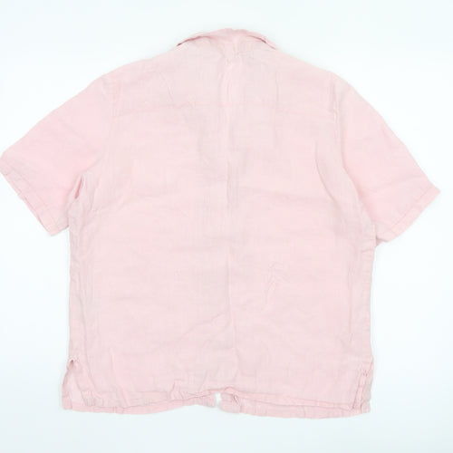 Marks and Spencer Women's Pink Linen Short Sleeve Button-Up Shirt UK 16