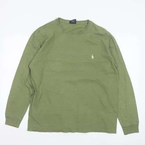 Ralph Lauren Men's Green Long Sleeve Cotton Crew Neck Top M