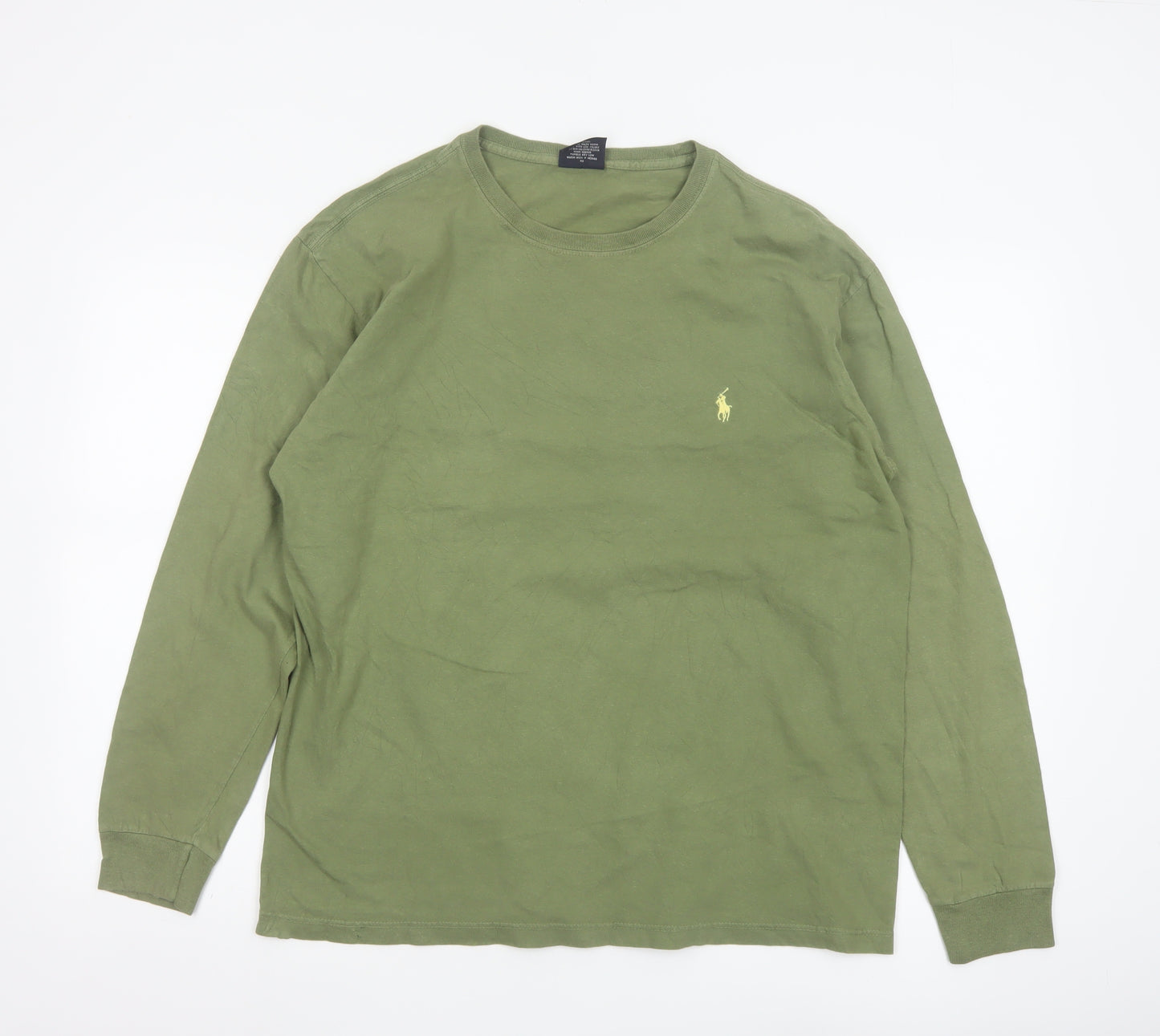 Ralph Lauren Men's Green Long Sleeve Cotton Crew Neck Top M