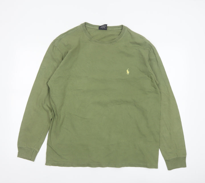 Ralph Lauren Men's Green Long Sleeve Cotton Crew Neck Top M
