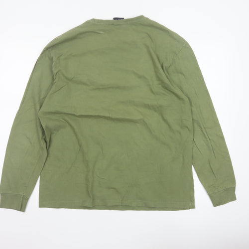 Ralph Lauren Men's Green Long Sleeve Cotton Crew Neck Top M