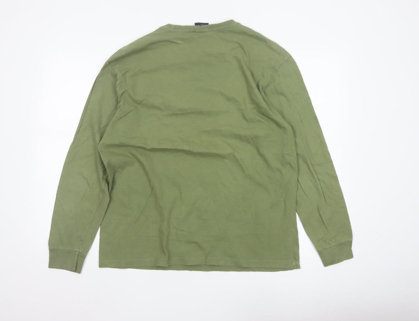 Ralph Lauren Men's Green Long Sleeve Cotton Crew Neck Top M