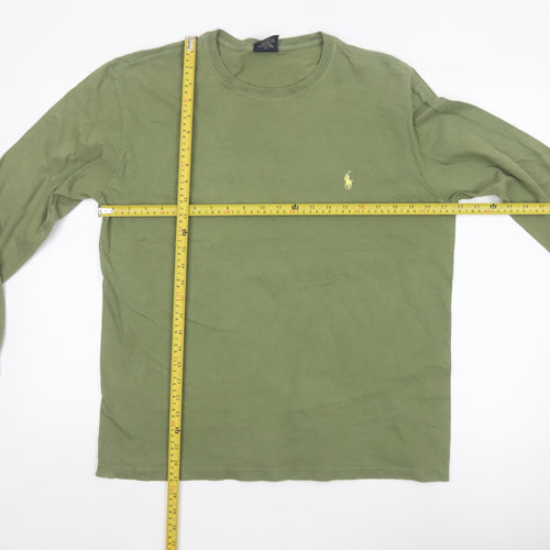 Ralph Lauren Men's Green Long Sleeve Cotton Crew Neck Top M