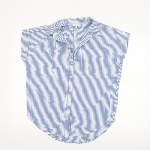Next Women Blue Striped Cotton Button-Up Shirt Size 10