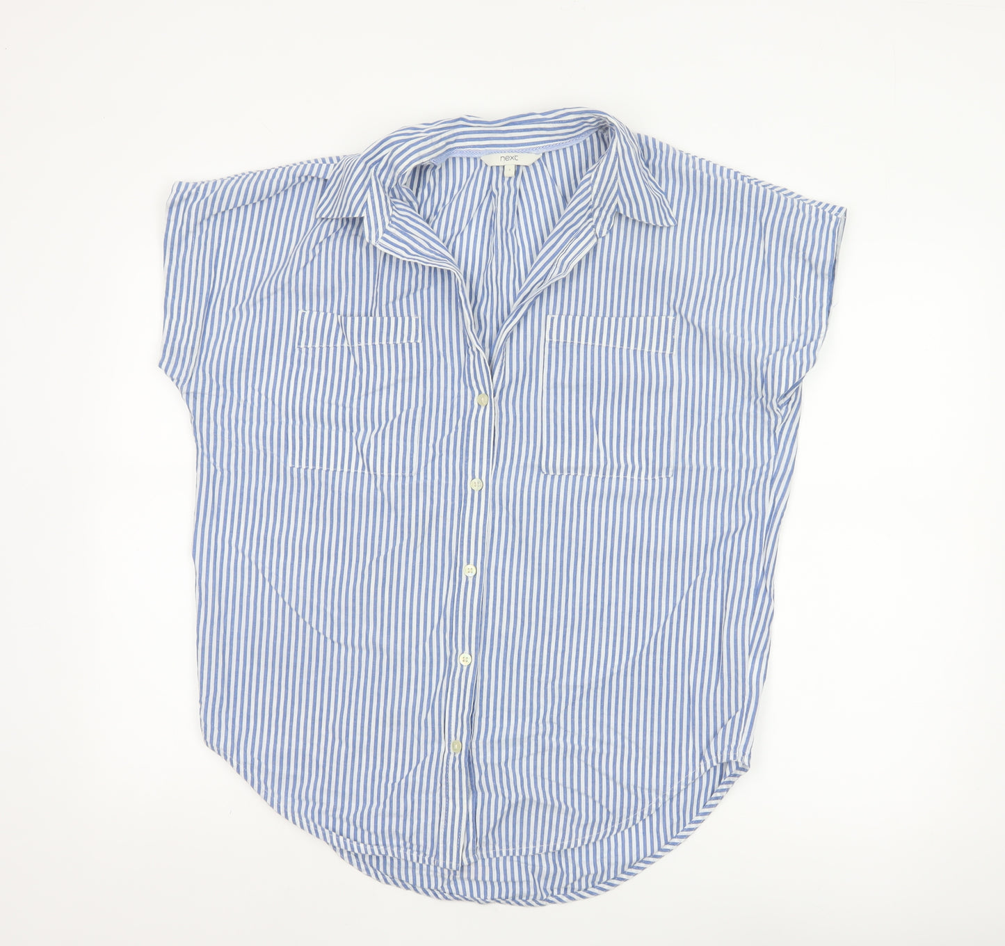 Next Women Blue Striped Cotton Button-Up Shirt Size 10