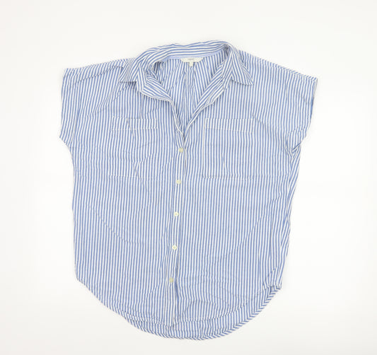 Next Women Blue Striped Cotton Button-Up Shirt Size 10
