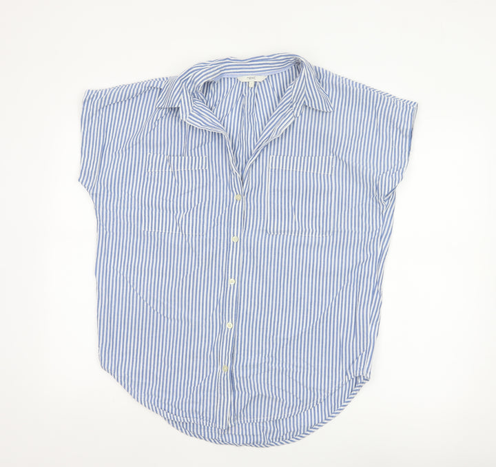 Next Women Blue Striped Cotton Button-Up Shirt Size 10