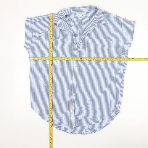 Next Women Blue Striped Cotton Button-Up Shirt Size 10