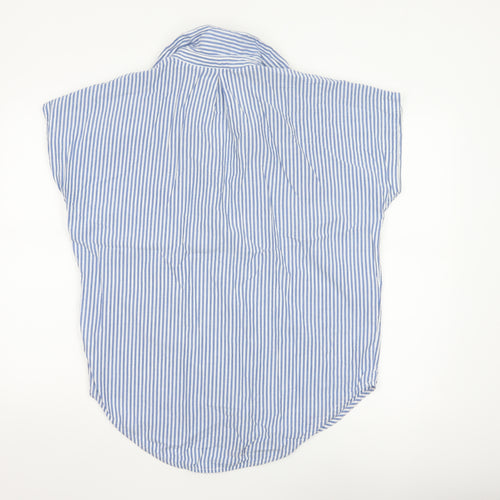 Next Women Blue Striped Cotton Button-Up Shirt Size 10