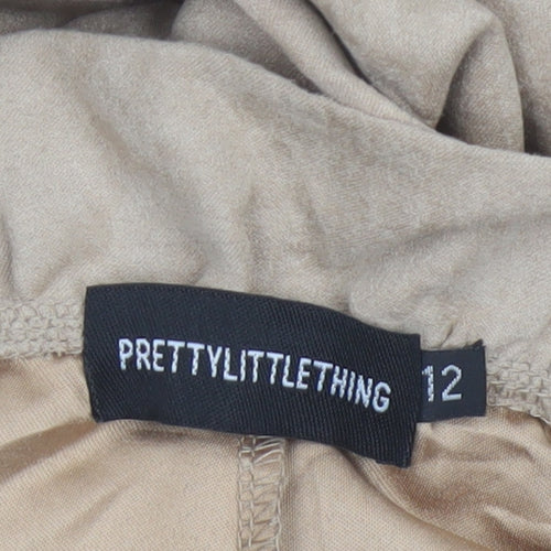 PrettyLittleThing Women’s Beige Paperbag Trousers Size 12 High Waist