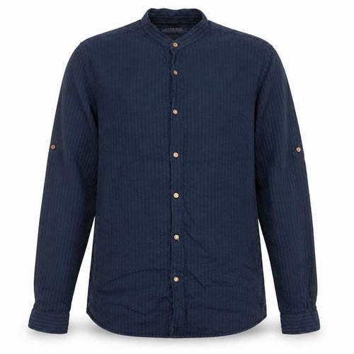Zara Man Blue Slim Fit Band Collar Cotton Modal Shirt Size L
