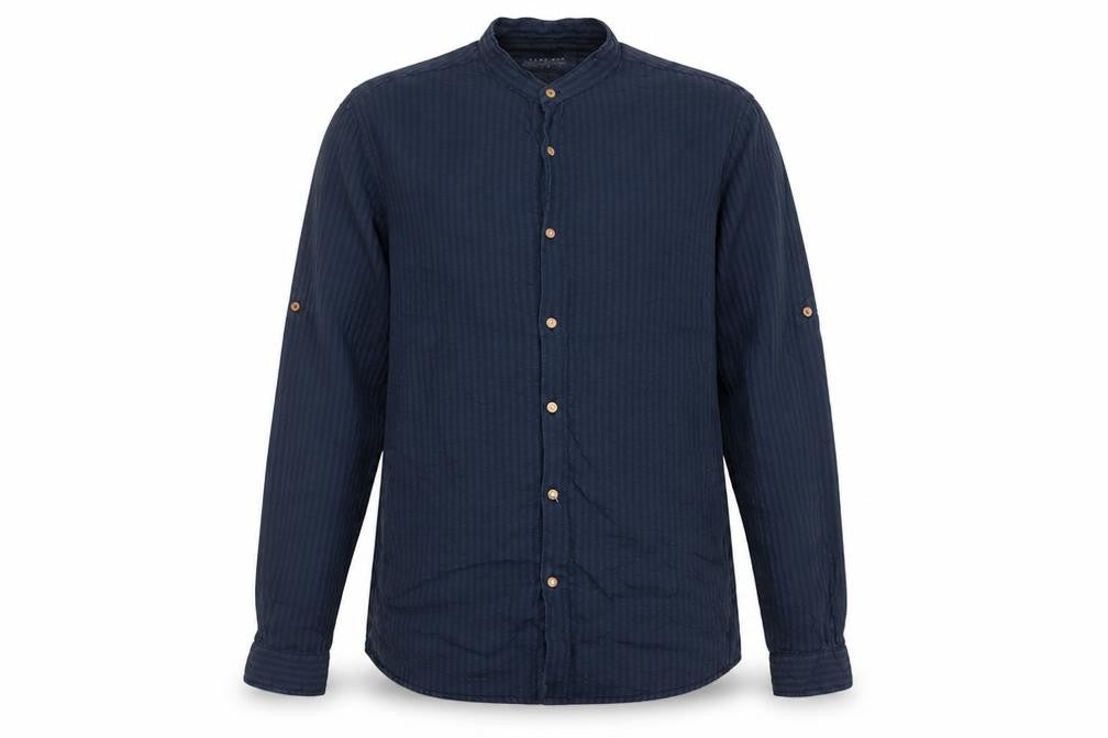 Zara Man Blue Slim Fit Band Collar Cotton Modal Shirt Size L
