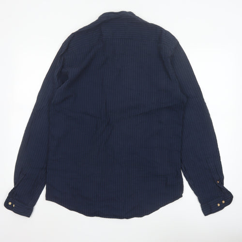 Zara Man Blue Slim Fit Band Collar Cotton Modal Shirt Size L