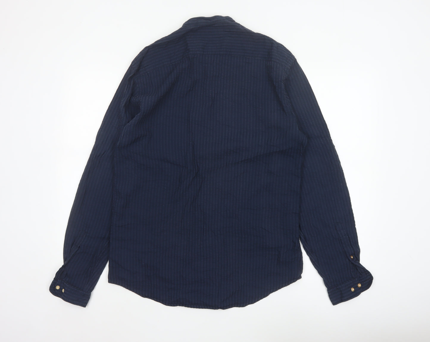 Zara Man Blue Slim Fit Band Collar Cotton Modal Shirt Size L
