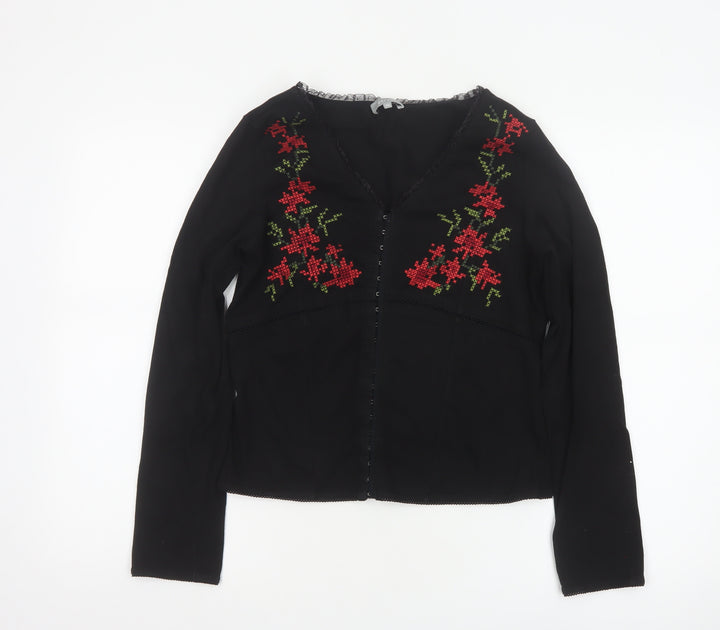 Marks and Spencer Per Una Women's Black Floral Embroidered Blouse Size 14
