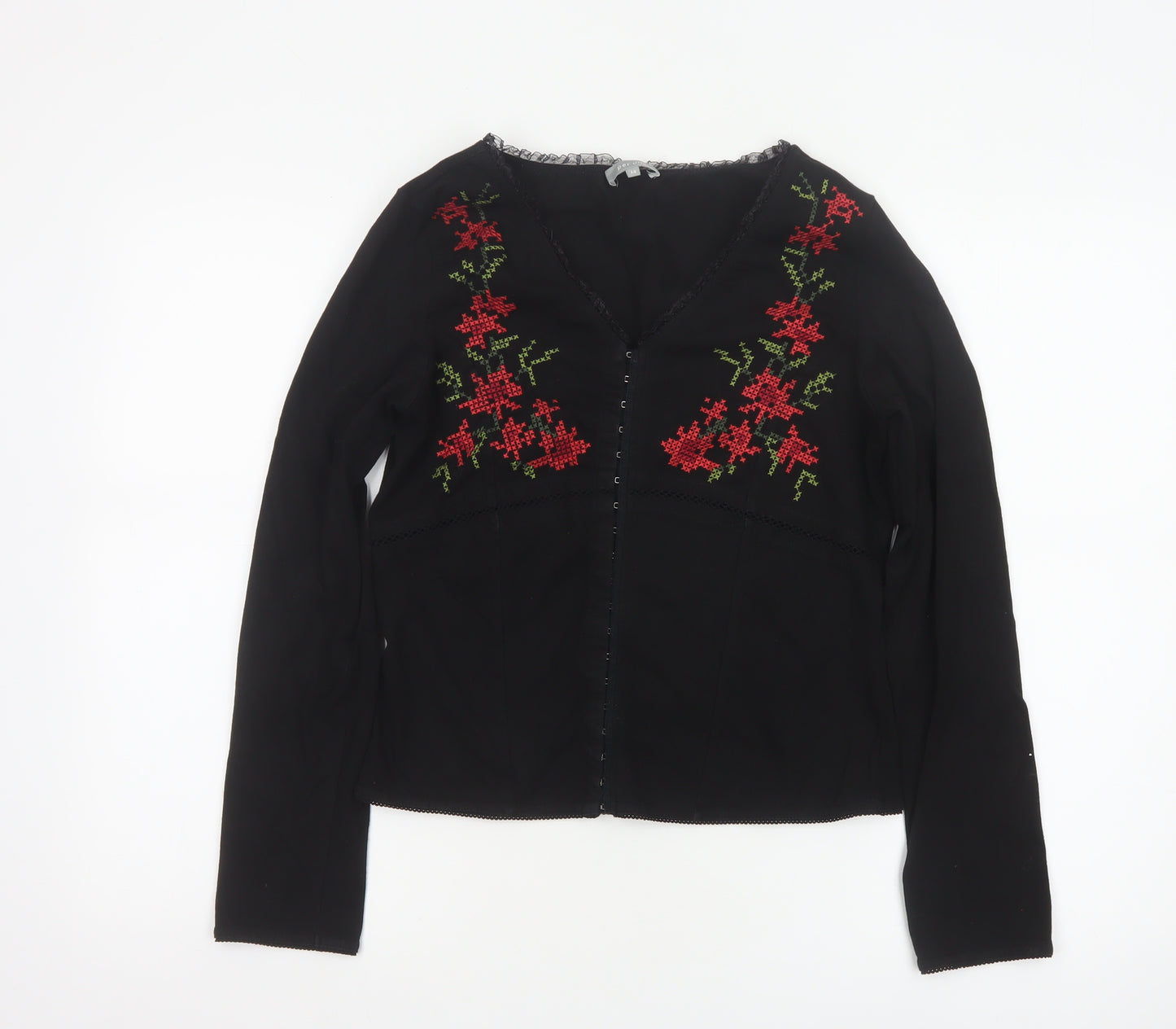 Marks and Spencer Per Una Women's Black Floral Embroidered Blouse Size 14