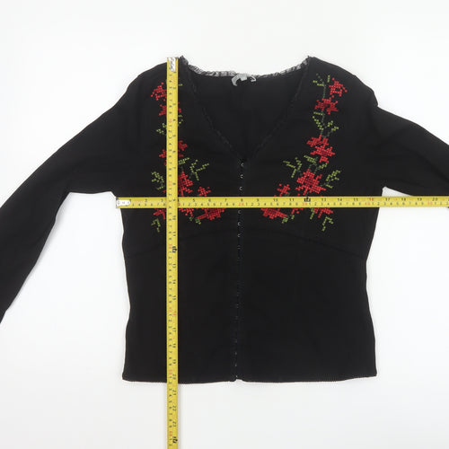 Marks and Spencer Per Una Women's Black Floral Embroidered Blouse Size 14