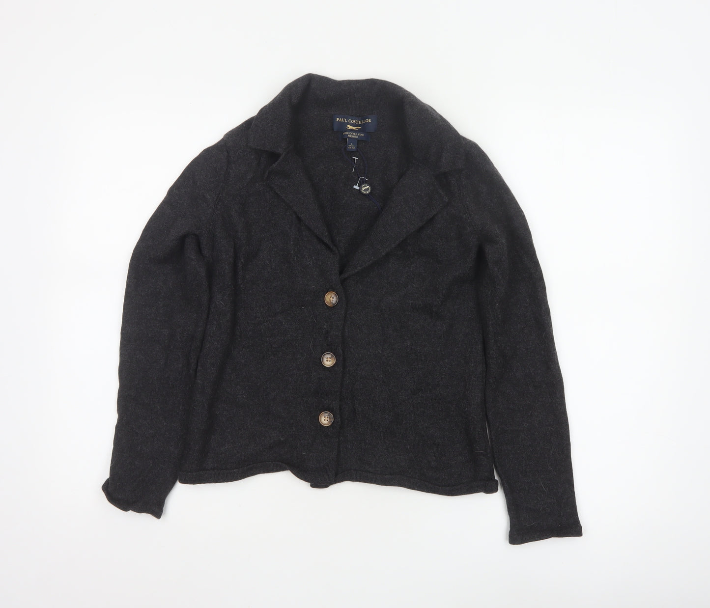 Paul Costelloe Women Black Merino Wool Cardigan UK 14 Large
