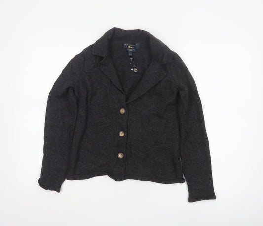 Paul Costelloe Women Black Merino Wool Cardigan UK 14 Large