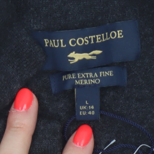 Paul Costelloe Women Black Merino Wool Cardigan UK 14 Large