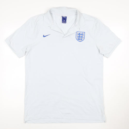Nike England White Polo Shirt Men's L Cotton Football Top