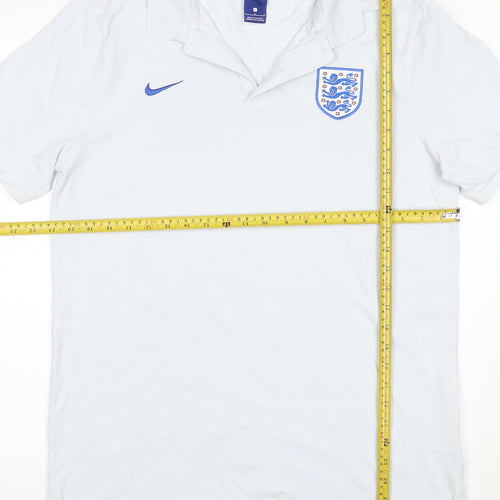 Nike England White Polo Shirt Men's L Cotton Football Top
