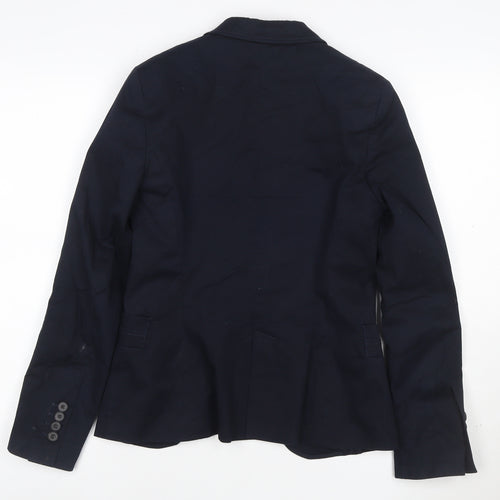Zara Women Blue Cotton Blend One-Button Blazer Size 12