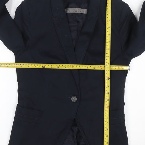 Zara Women Blue Cotton Blend One-Button Blazer Size 12