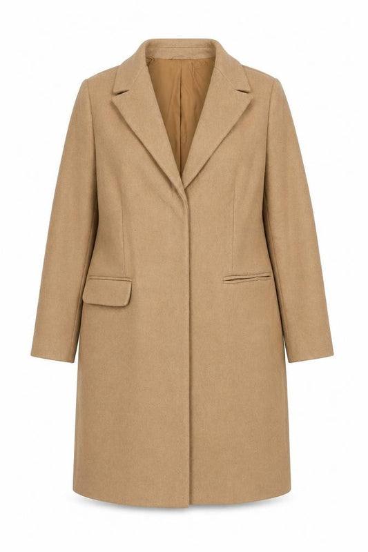 Marks and Spencer Women Beige Size 16 Long Coat Lined Wool Blend Classic Style