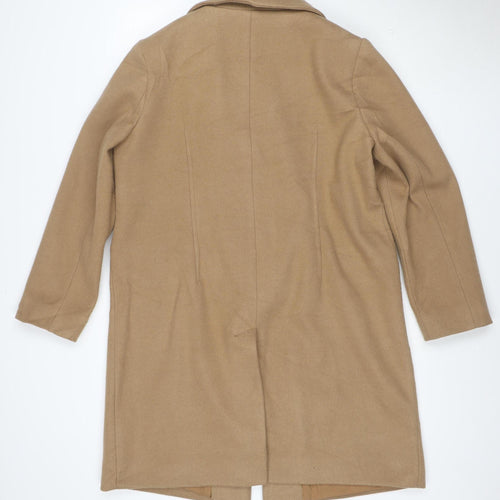Marks and Spencer Women Beige Size 16 Long Coat Lined Wool Blend Classic Style