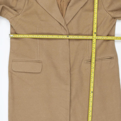 Marks and Spencer Women Beige Size 16 Long Coat Lined Wool Blend Classic Style