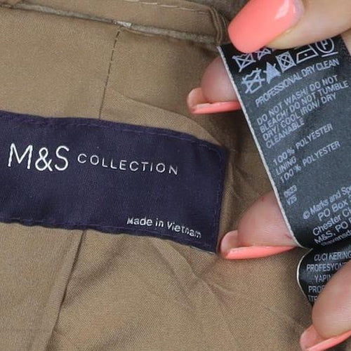 Marks and Spencer Women Beige Size 16 Long Coat Lined Wool Blend Classic Style