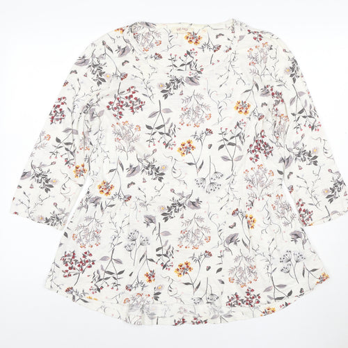 Fat Face Womens Ivory Floral 3/4 Sleeve Tunic Top Size 14