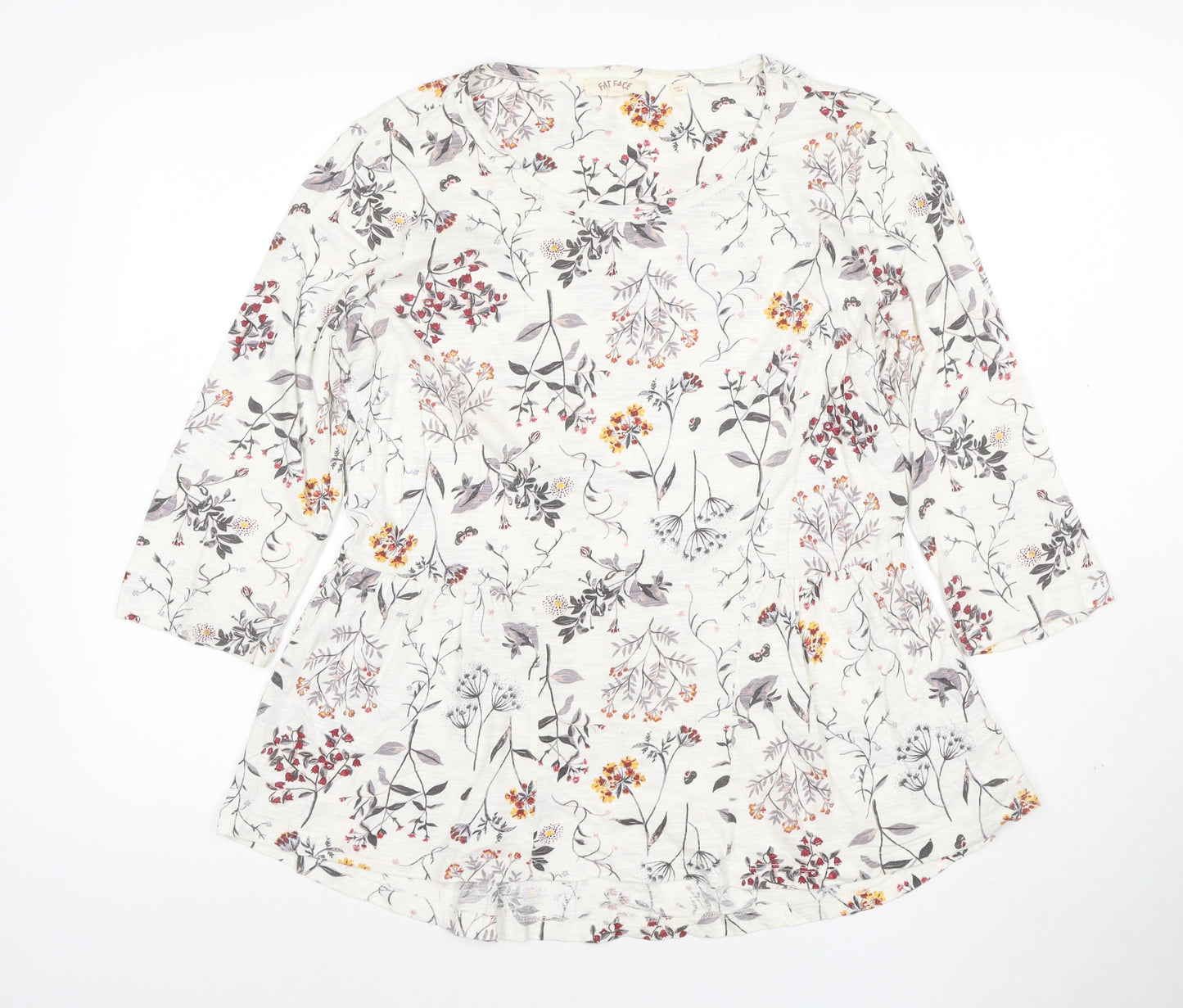 Fat Face Womens Ivory Floral 3/4 Sleeve Tunic Top Size 14