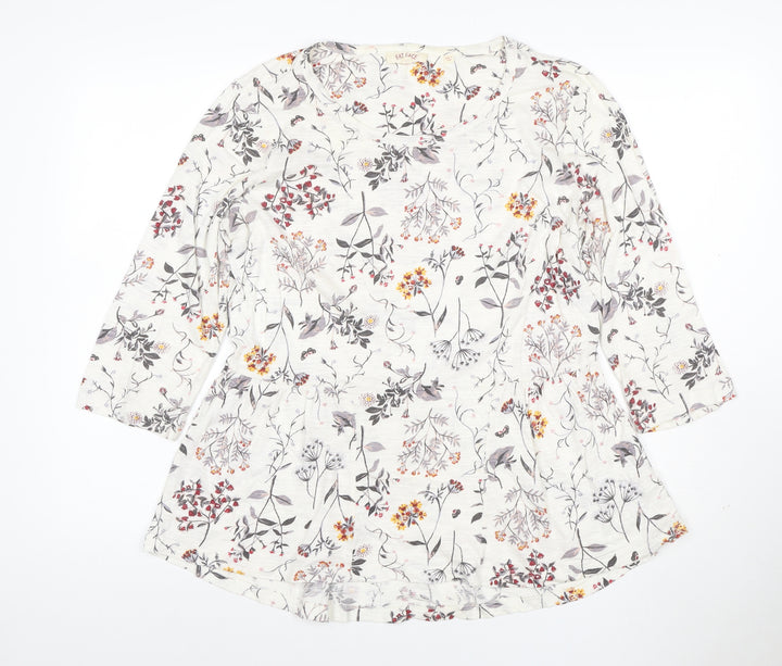 Fat Face Womens Ivory Floral 3/4 Sleeve Tunic Top Size 14