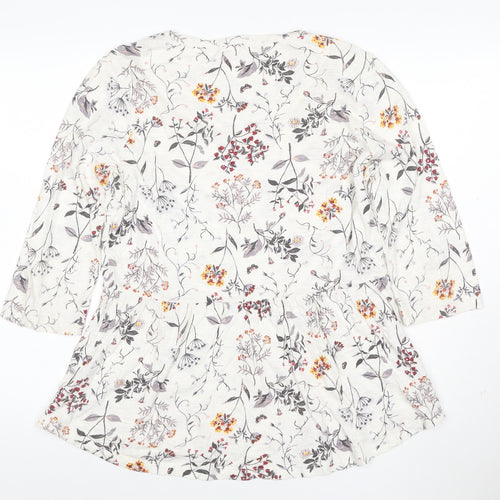 Fat Face Womens Ivory Floral 3/4 Sleeve Tunic Top Size 14
