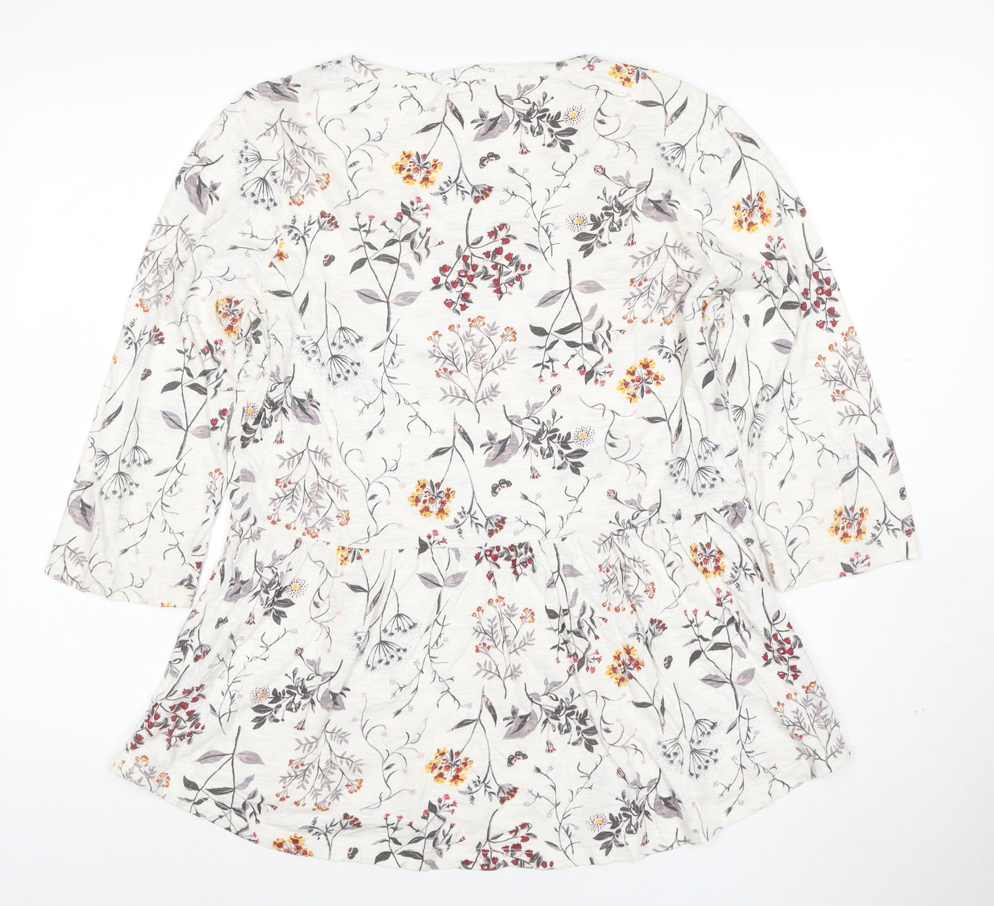 Fat Face Womens Ivory Floral 3/4 Sleeve Tunic Top Size 14