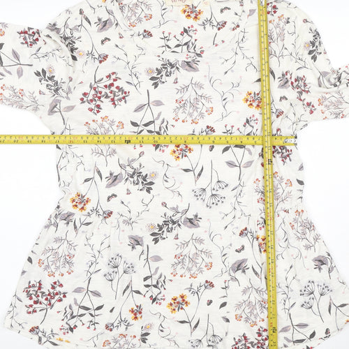Fat Face Womens Ivory Floral 3/4 Sleeve Tunic Top Size 14
