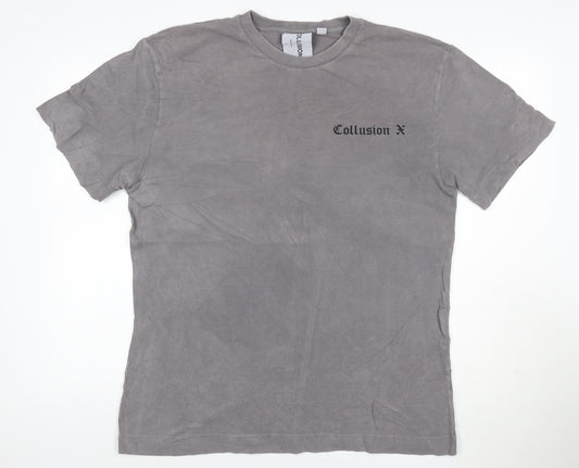 Collusion Men Grey Gothic Art Graphic Print Cotton T-Shirt M