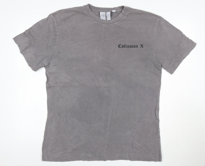 Collusion Men Grey Gothic Art Graphic Print Cotton T-Shirt M