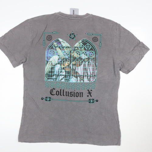 Collusion Men Grey Gothic Art Graphic Print Cotton T-Shirt M